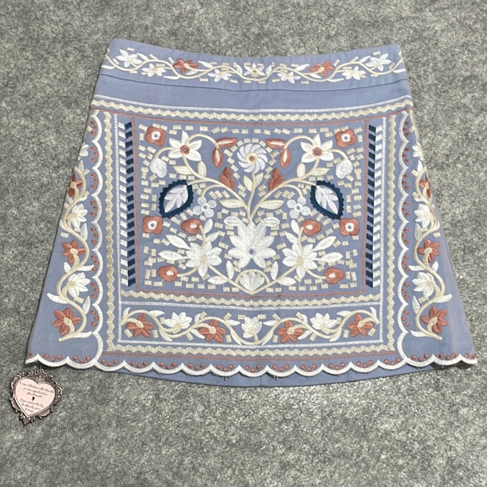 Jacqui E A-Line Skirt with Floral Embroidery